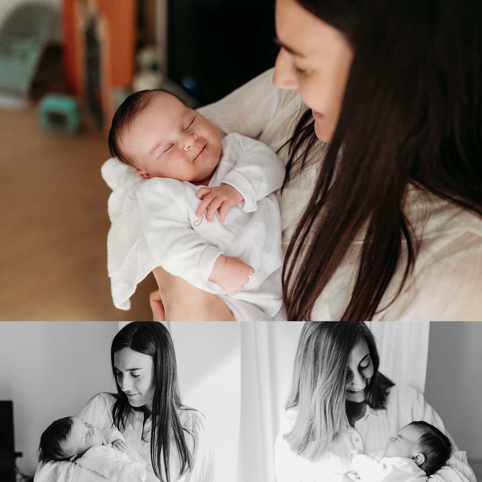 Retratos de una bebe recien nacida en brazos de sus madres