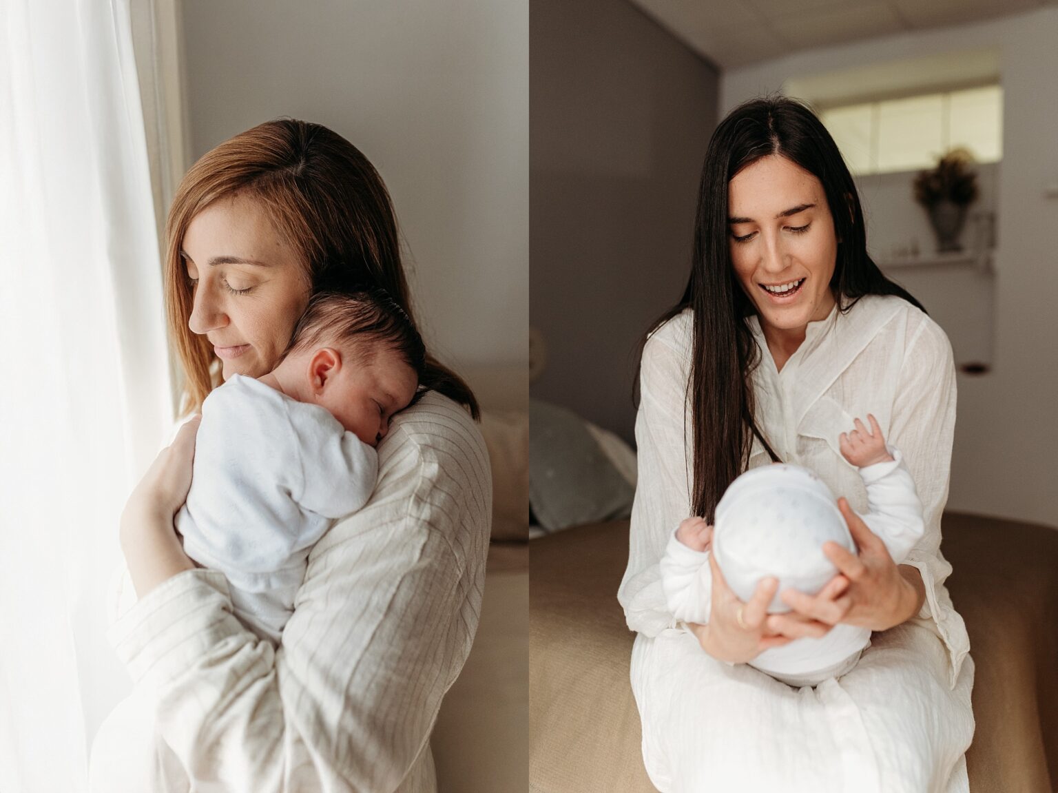 Madres durmiendo a su bebe recien nacida en su casa