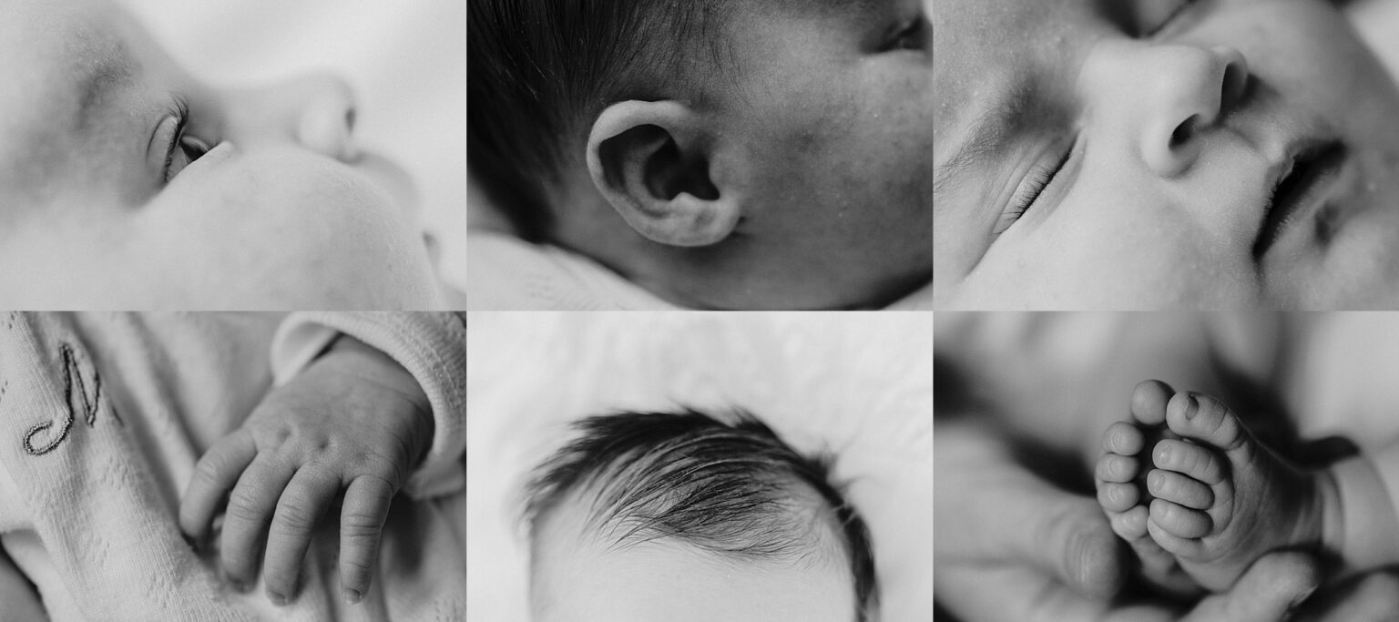Detalles cercanos de una bebe recien nacida fotografiado por un Fotografo de recien nacidos a domicilio en Madrid